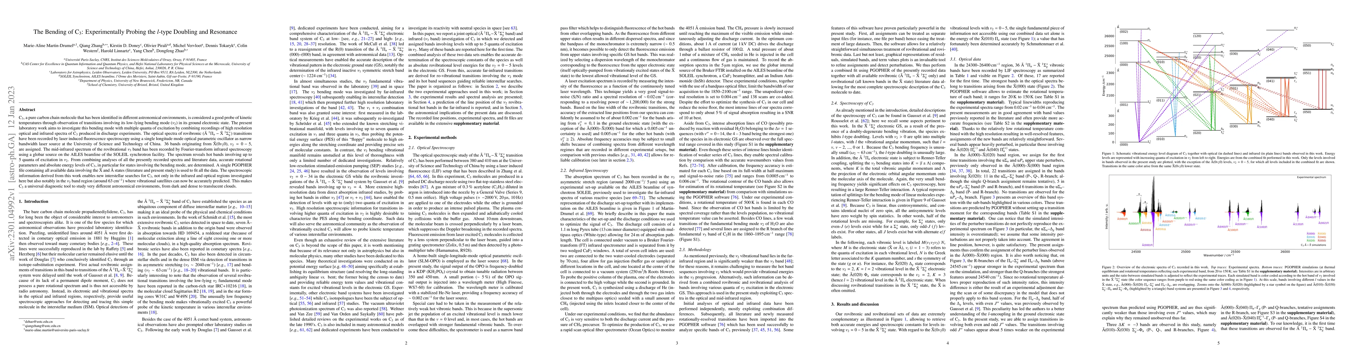 Thumbnail for The Bending of C$_3$: Experimentally Probing the $l$-type Doubling and
  Resonance