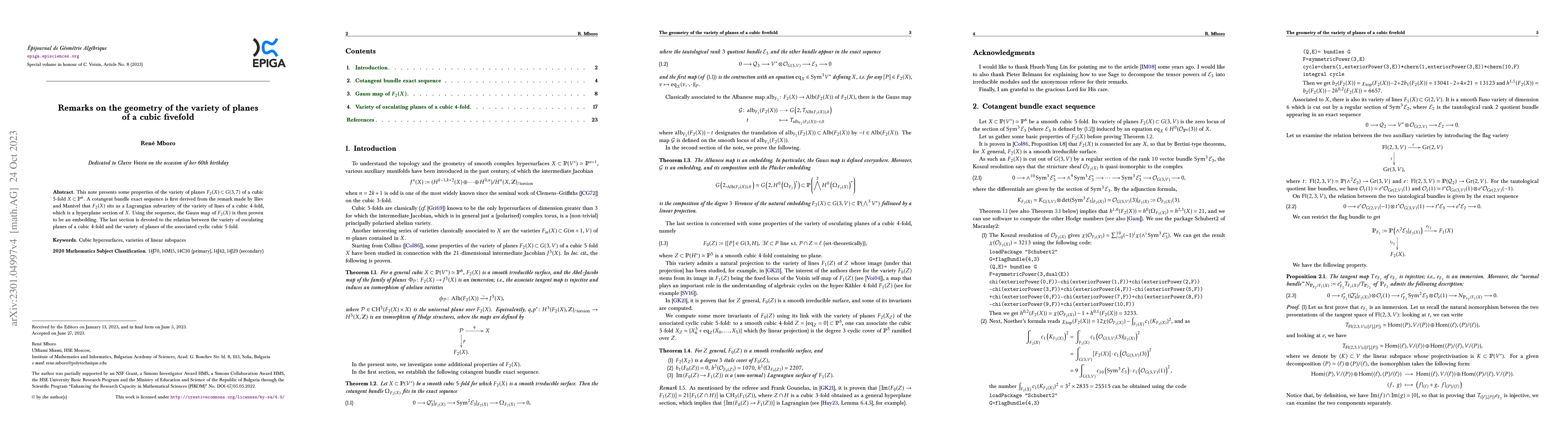 Thumbnail for Remarks on the geometry of the variety of planes of a cubic fivefold