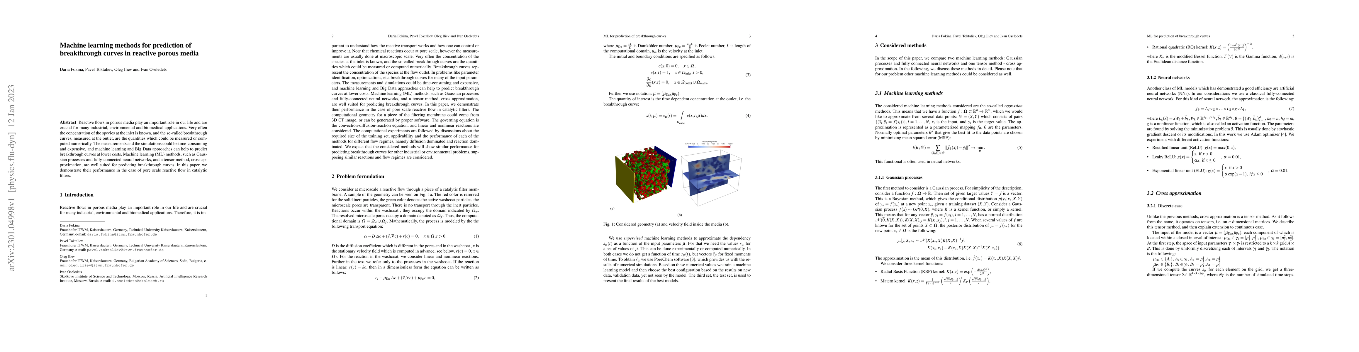 Thumbnail for Machine learning methods for prediction of breakthrough curves in
  reactive porous media