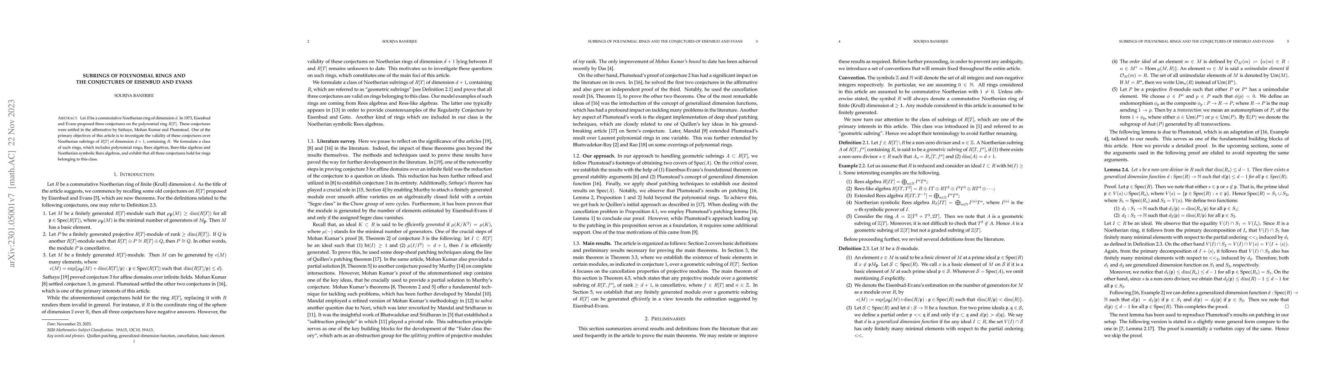 Thumbnail for Subrings of polynomial rings and the conjectures of Eisenbud and Evans