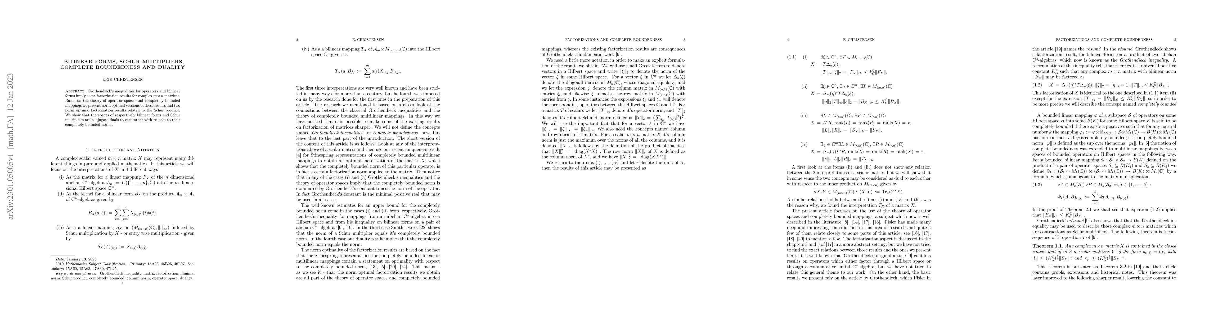 Thumbnail for Bilinear forms, Schur multipliers, complete boundedness and duality