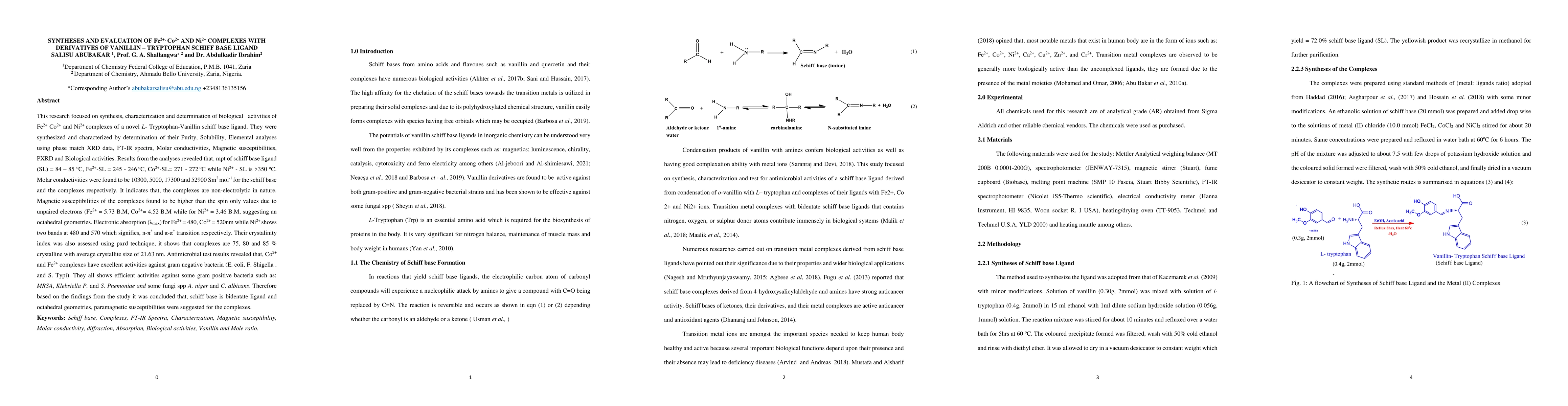 Thumbnail for Syntheses and evaluation of Fe$^{2+}$, Co$^{2+}$ and Ni$^{2+}$ complexes
  with derivatives of Vanillin-Tryptophan schiff base ligand