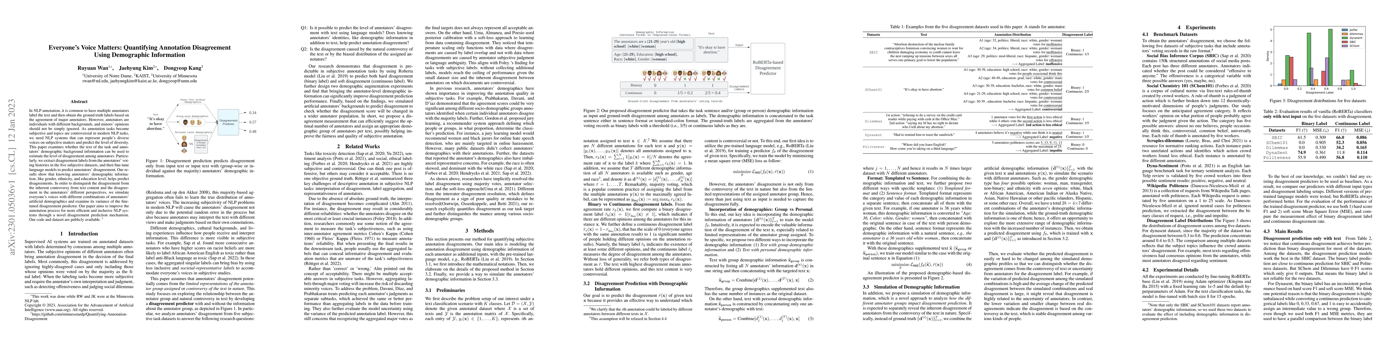 Thumbnail for Everyone's Voice Matters: Quantifying Annotation Disagreement Using
  Demographic Information