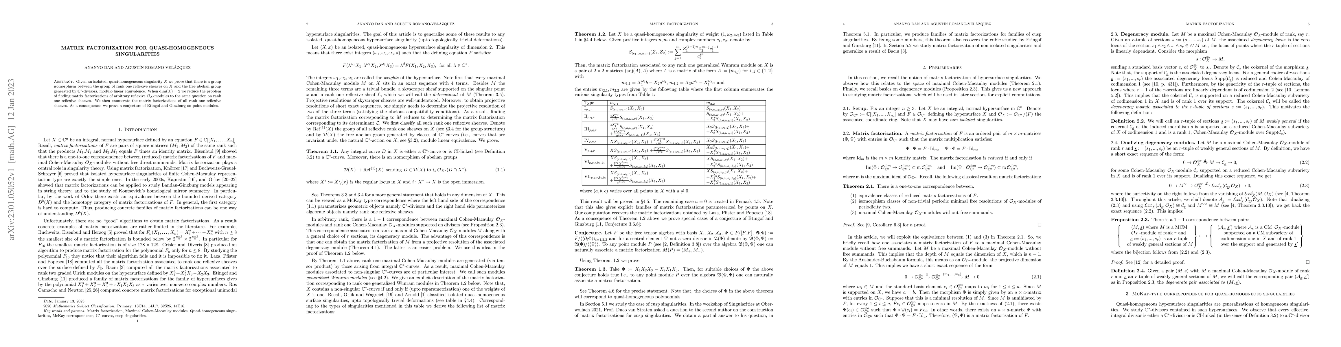 Thumbnail for Matrix factorization for quasi-homogeneous singularities