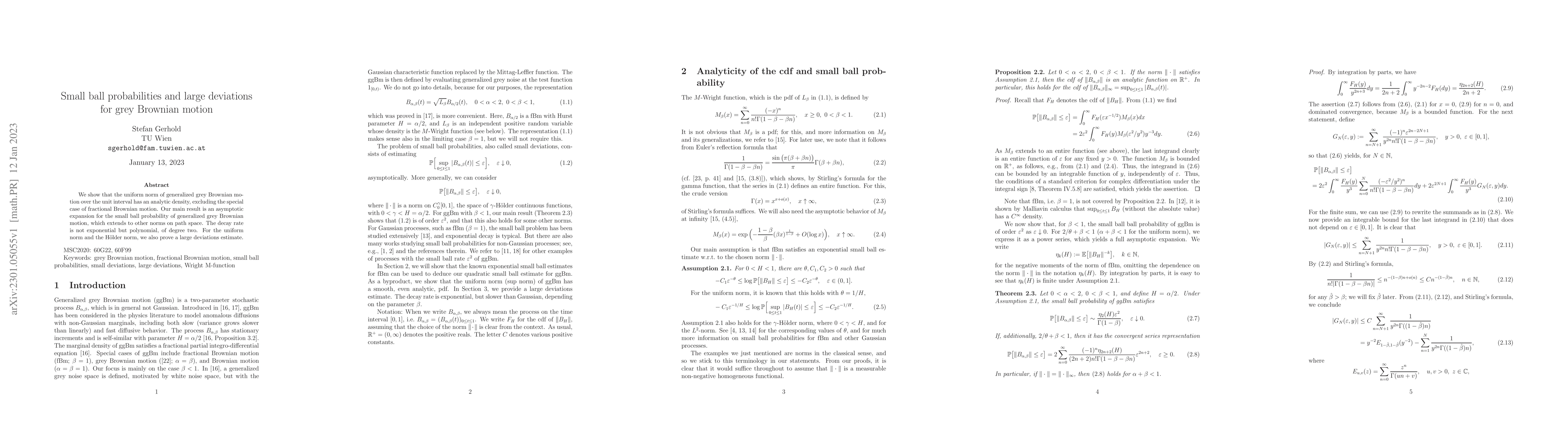 Thumbnail for Small ball probabilities and large deviations for grey Brownian motion