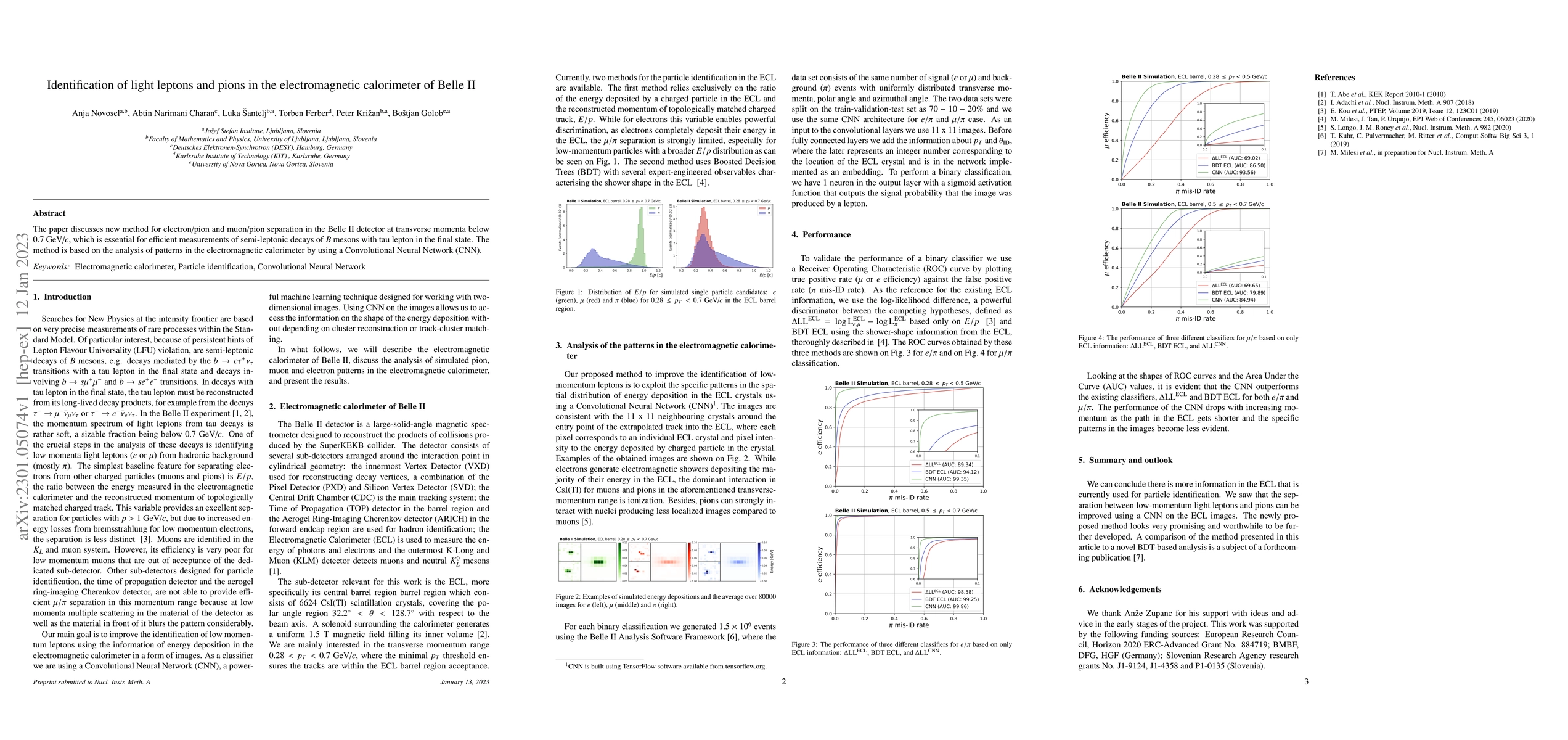 Thumbnail for Identification of light leptons and pions in the electromagnetic
  calorimeter of Belle II