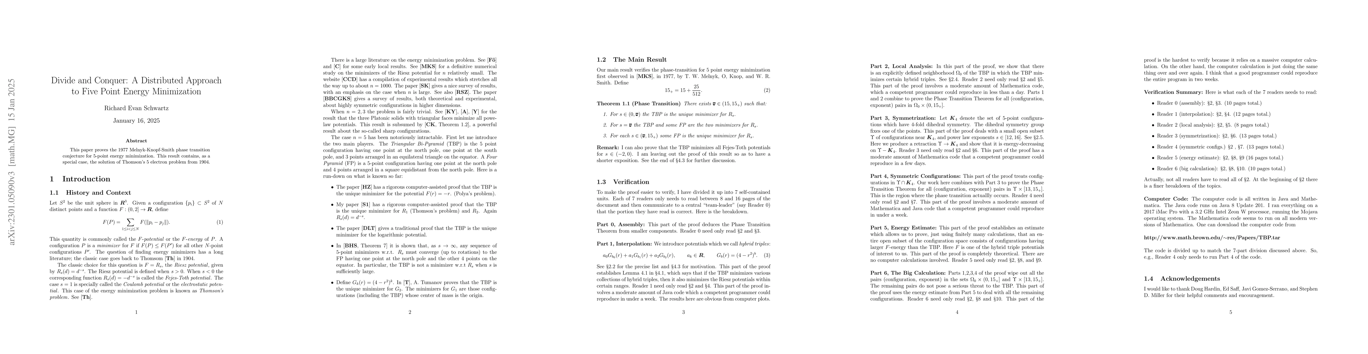 Thumbnail for Divide and Conquer: A Distributed Approach to Five Point Energy
  Minimization