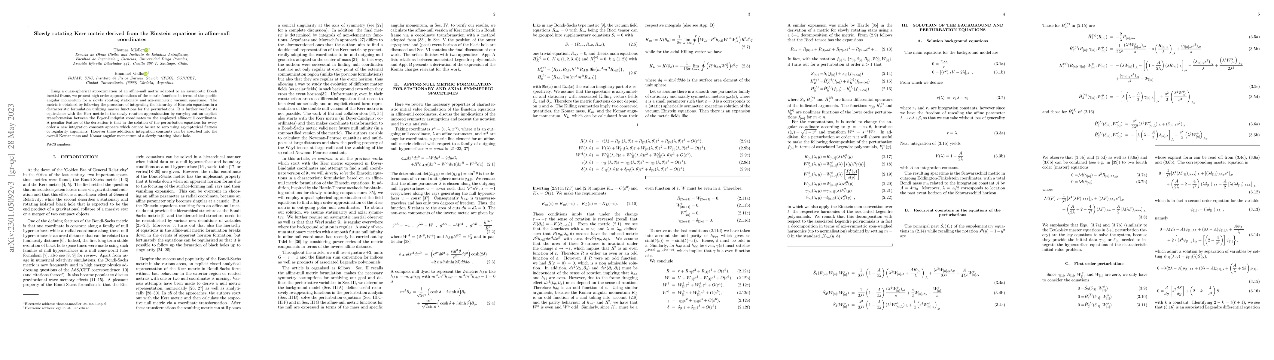 Thumbnail for Slowly rotating Kerr metric derived from the Einstein equations in
  affine-null coordinates