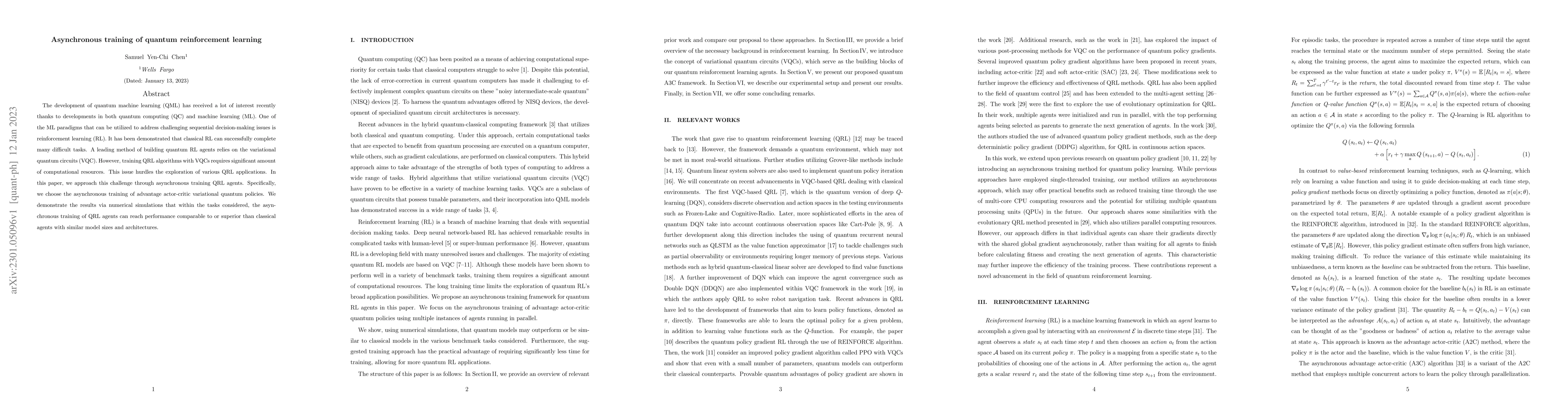 Thumbnail for Asynchronous training of quantum reinforcement learning