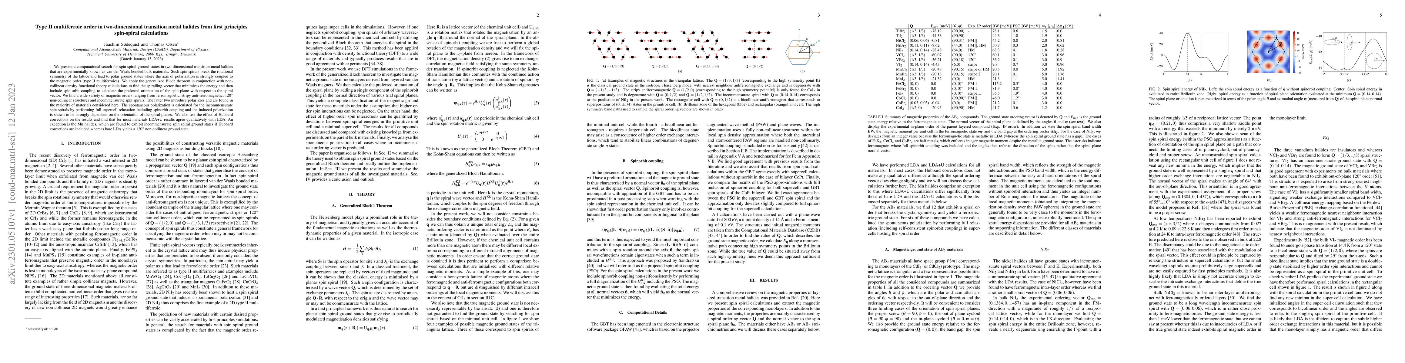 Thumbnail for Type II multiferroic order in two-dimensional transition metal halides
  from first principles spin-spiral calculations