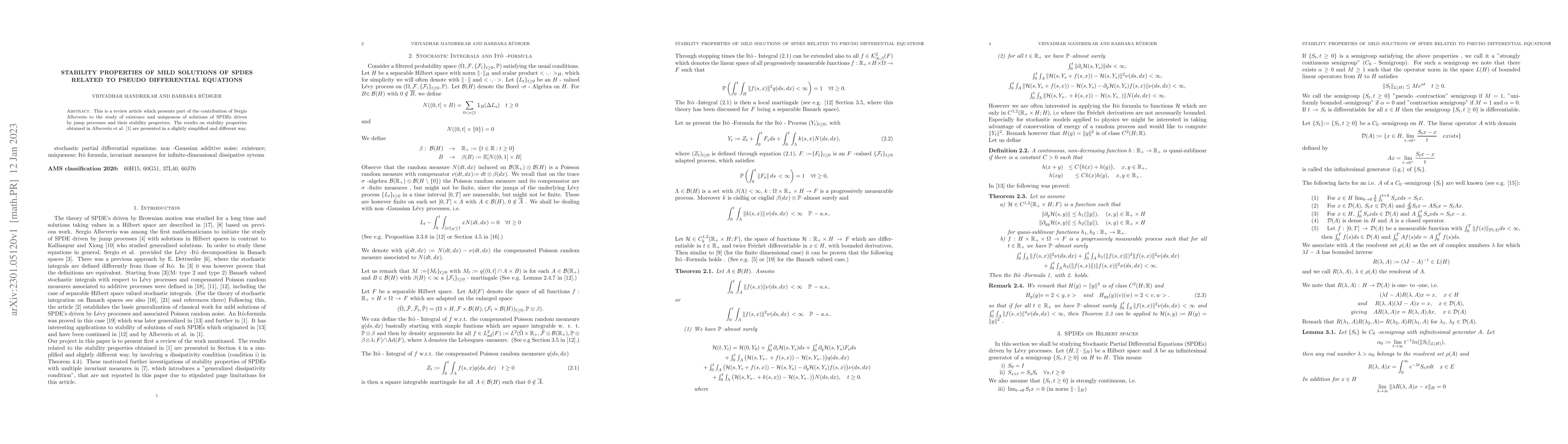 Thumbnail for Stability properties of mild solutions of SPDEs related to pseudo
  differential equations