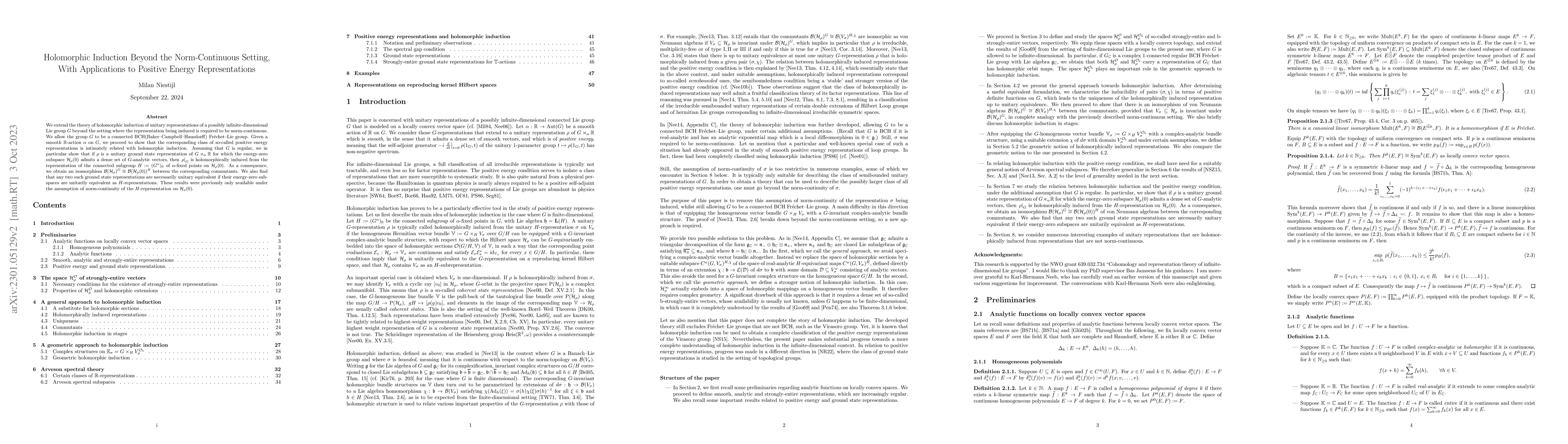 Thumbnail for Holomorphic Induction Beyond the Norm-Continuous Setting, With
  Applications to Positive Energy Representations