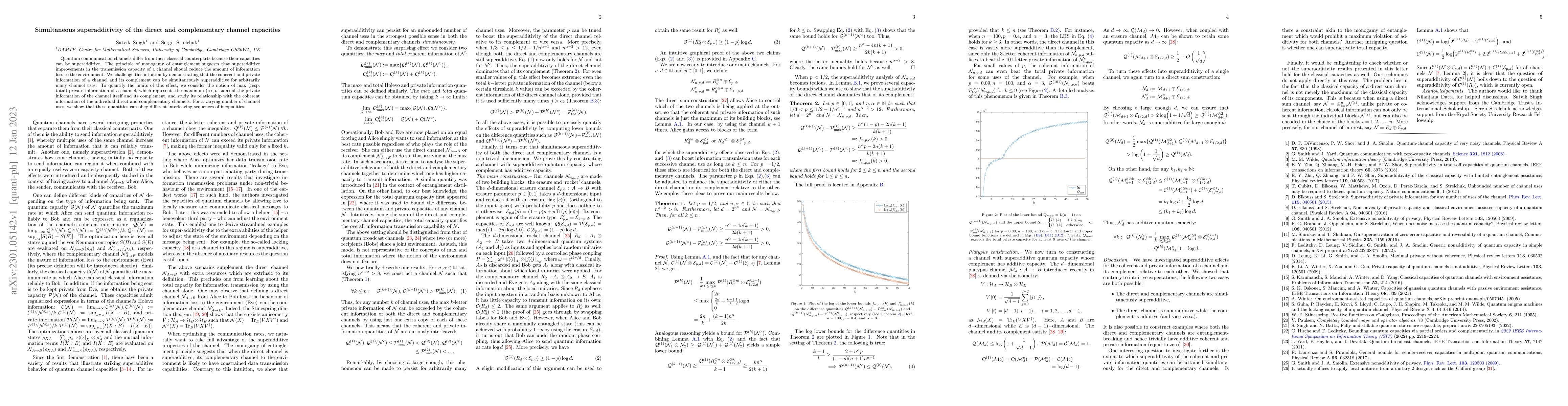 Thumbnail for Simultaneous superadditivity of the direct and complementary channel
  capacities