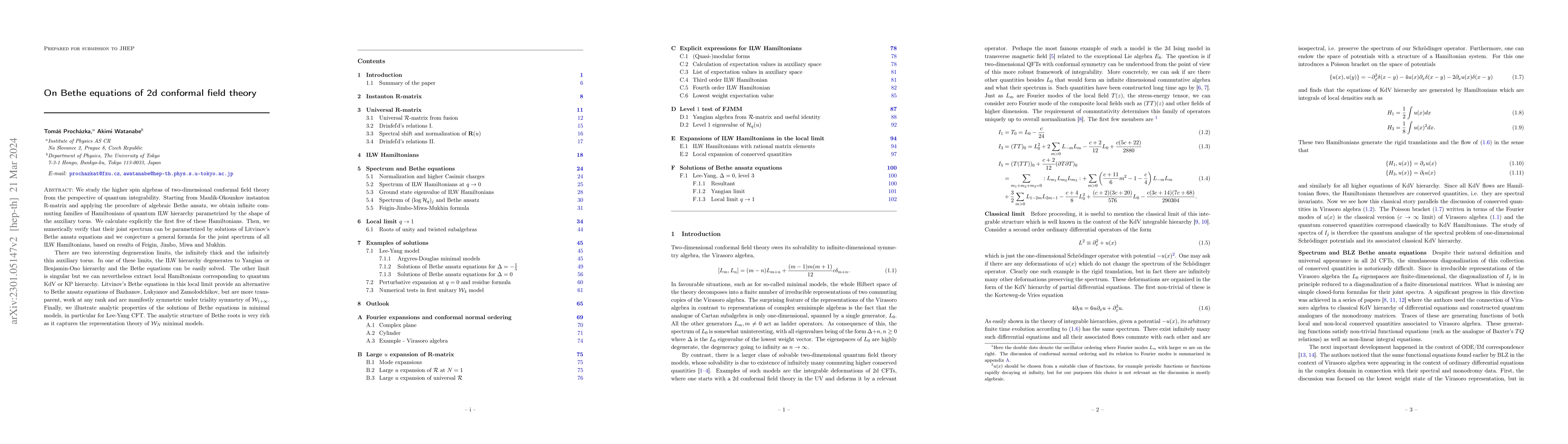 Thumbnail for On Bethe equations of 2d conformal field theory