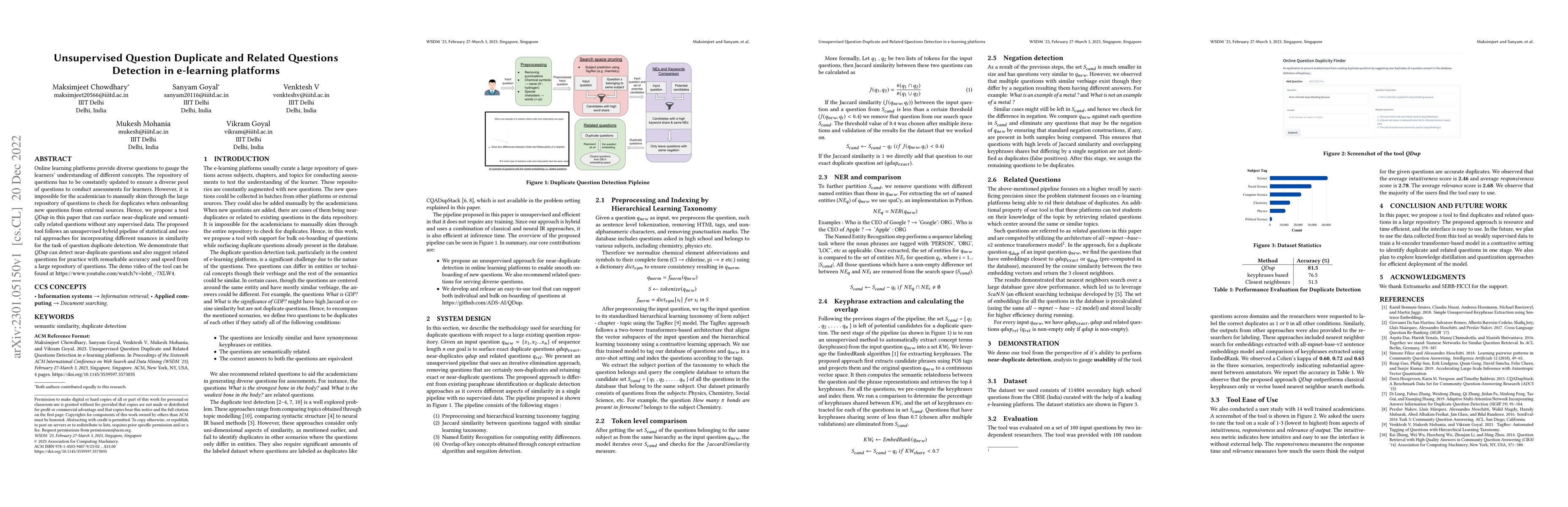 Thumbnail for Unsupervised Question Duplicate and Related Questions Detection in
  e-learning platforms