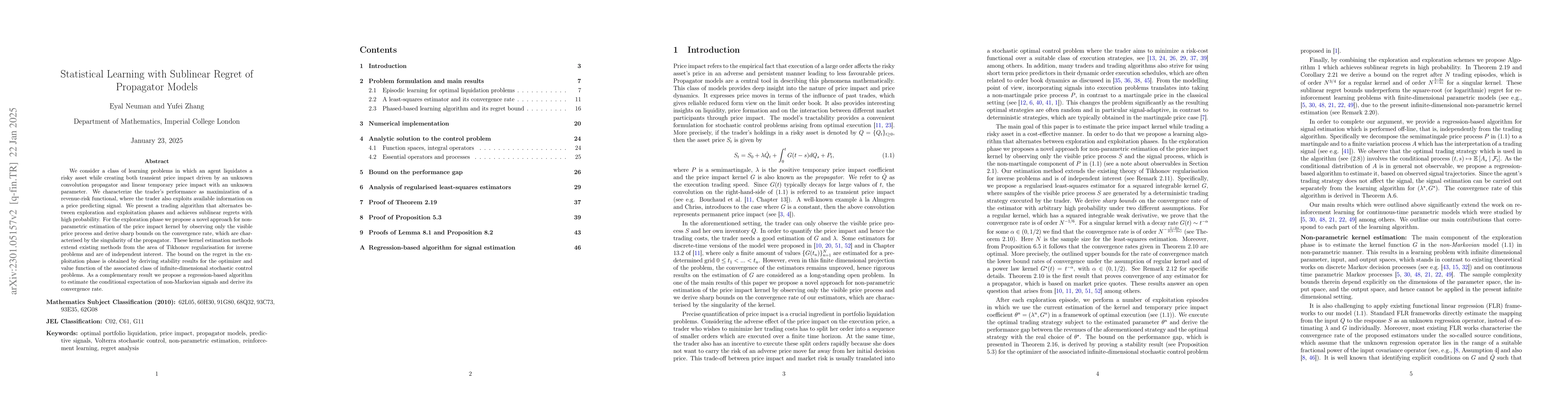 Thumbnail for Statistical Learning with Sublinear Regret of Propagator Models