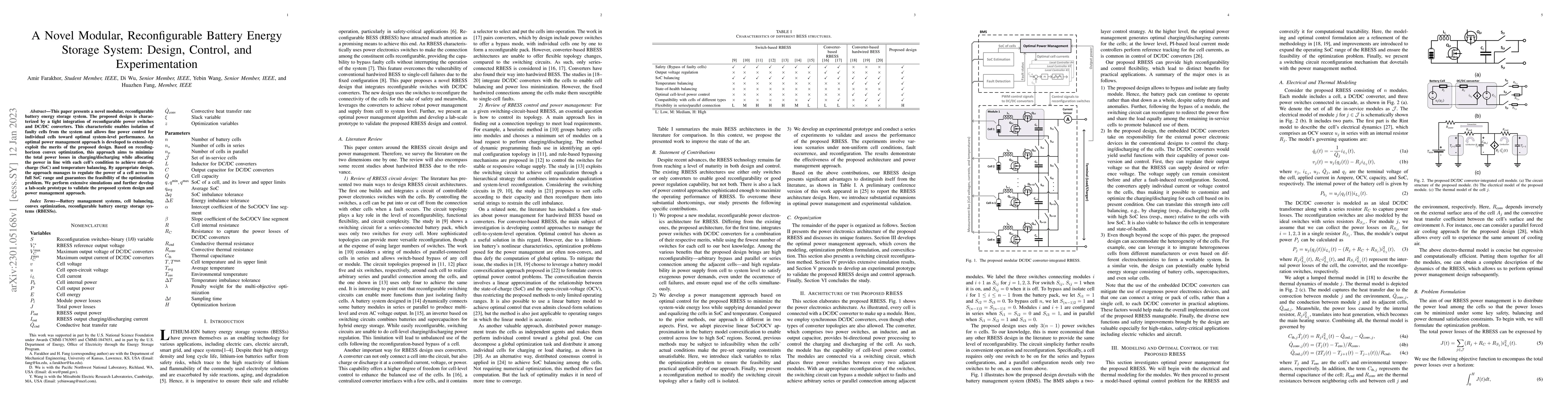 Thumbnail for A Novel Modular, Reconfigurable Battery Energy Storage System: Design,
  Control, and Experimentation