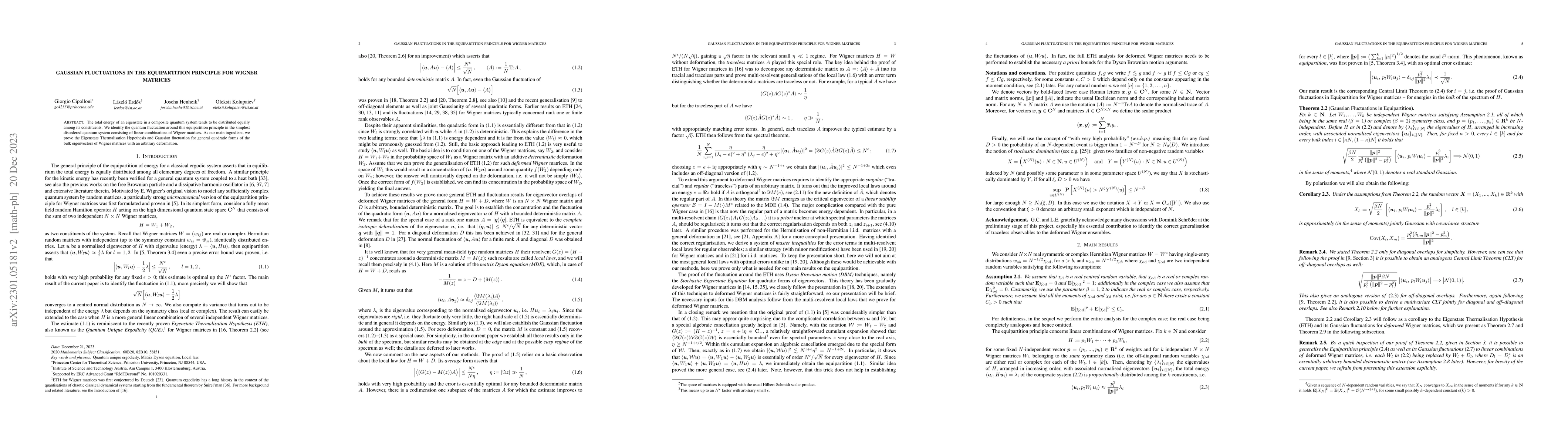 Thumbnail for Gaussian fluctuations in the Equipartition Principle for Wigner matrices