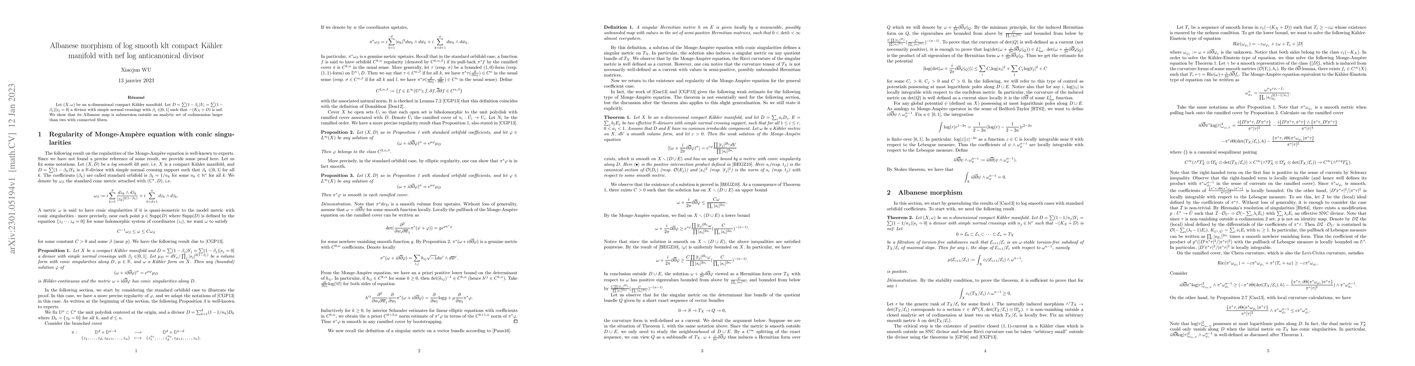 Thumbnail for Albanese morphism of log smooth klt compact K\"ahler manifold with nef
  log anticanonical divisor