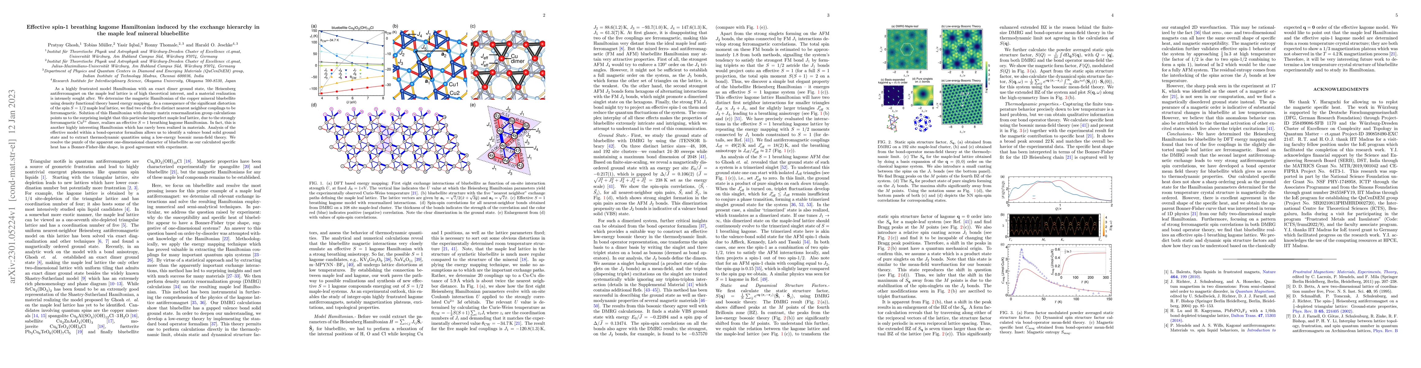 Thumbnail for Effective spin-1 breathing kagome Hamiltonian induced by the exchange
  hierarchy in the maple leaf mineral bluebellite