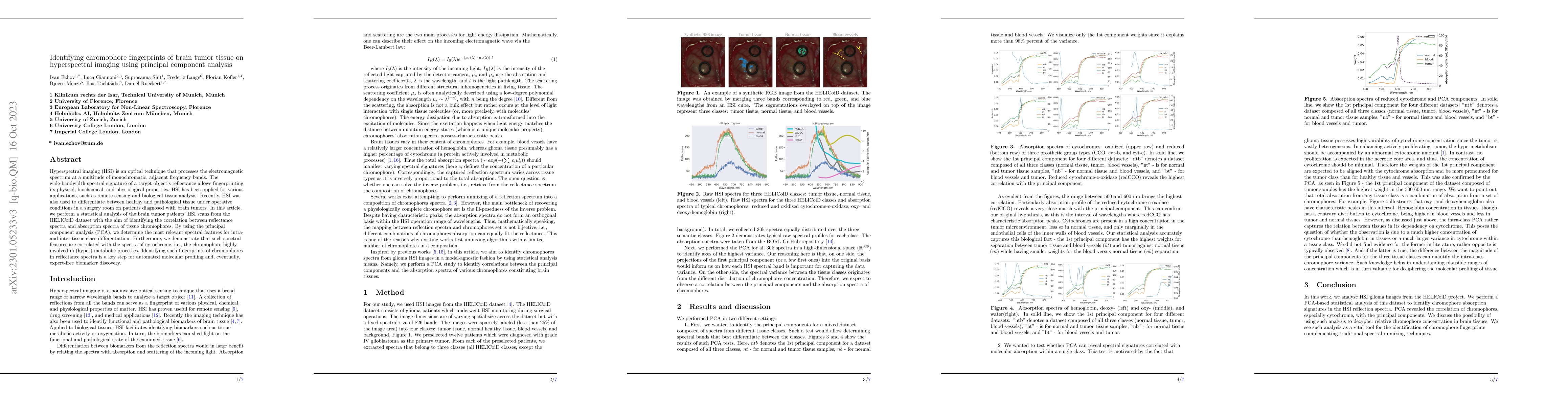 Thumbnail for Identifying chromophore fingerprints of brain tumor tissue on
  hyperspectral imaging using principal component analysis
