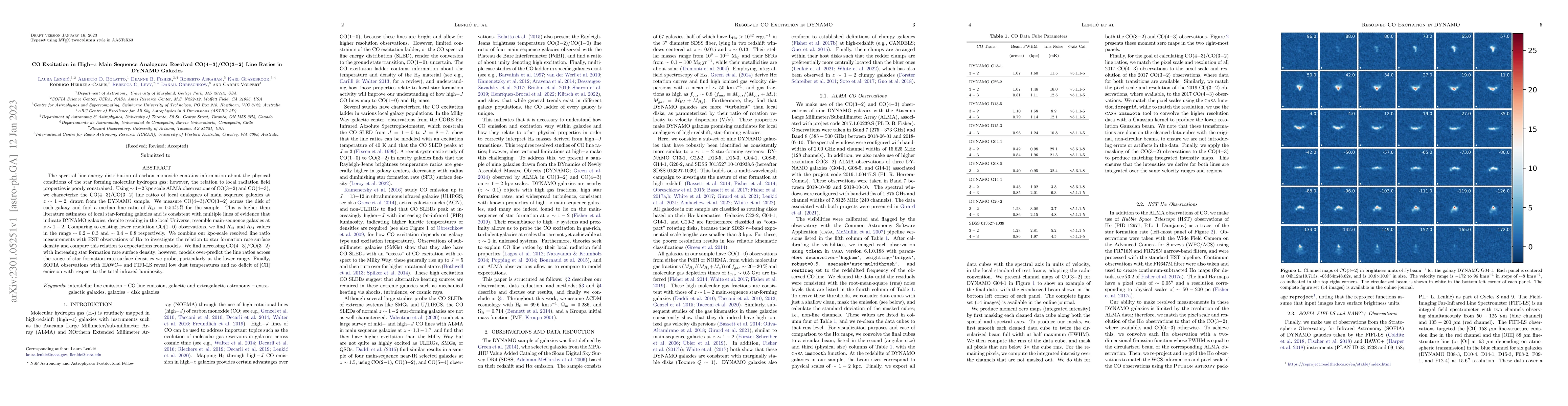 Thumbnail for CO Excitation in High-z Main Sequence Analogues: Resolved
  CO(4-3)/CO(3-2) Line Ratios in DYNAMO Galaxies