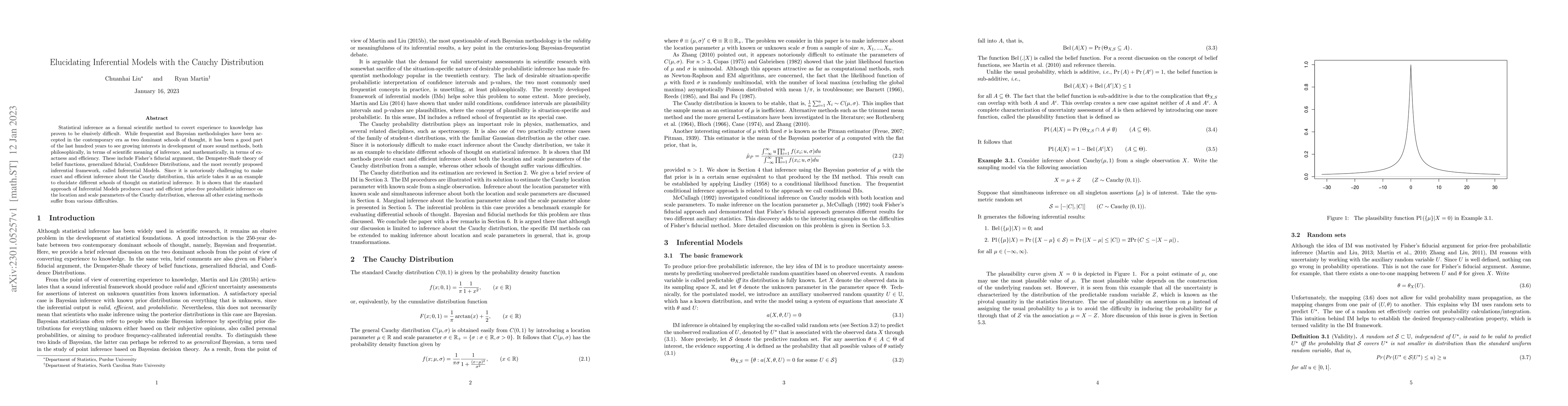 Thumbnail for Elucidating Inferential Models with the Cauchy Distribution