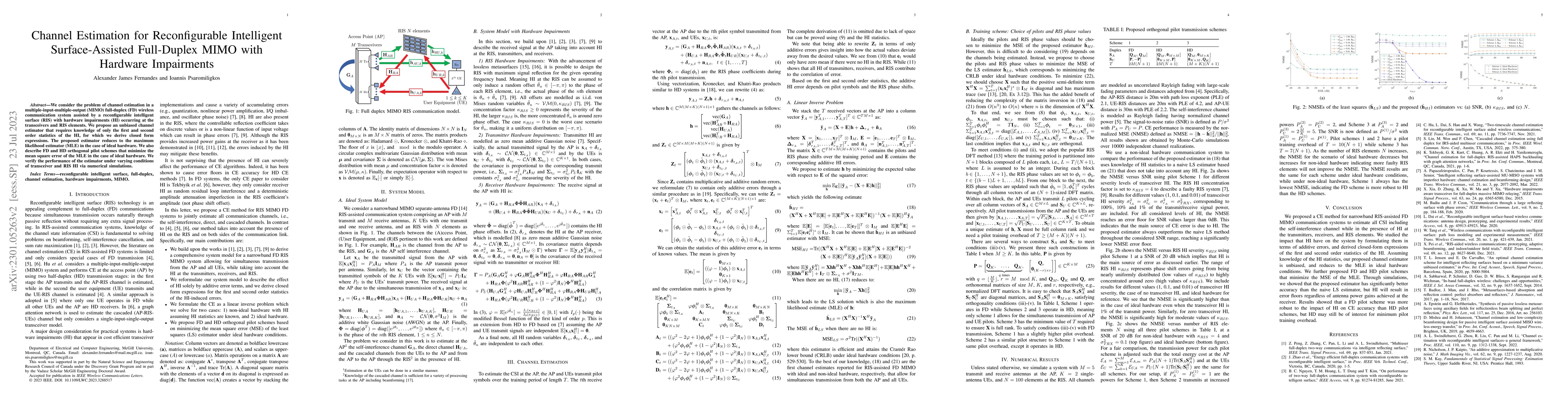 Thumbnail for Channel Estimation for Reconfigurable Intelligent Surface-Assisted
  Full-Duplex MIMO with Hardware Impairments