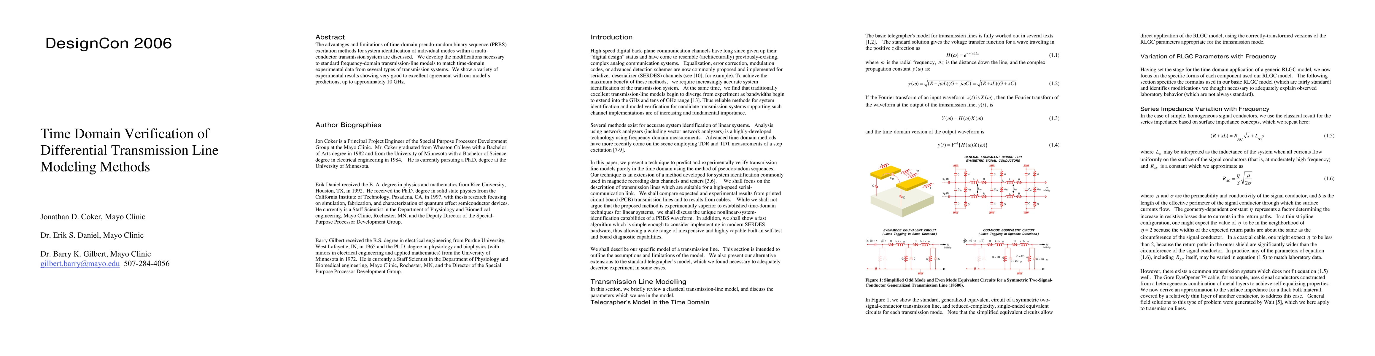 Thumbnail for Time Domain Verification of Differential Transmission Line Modeling
  Methods