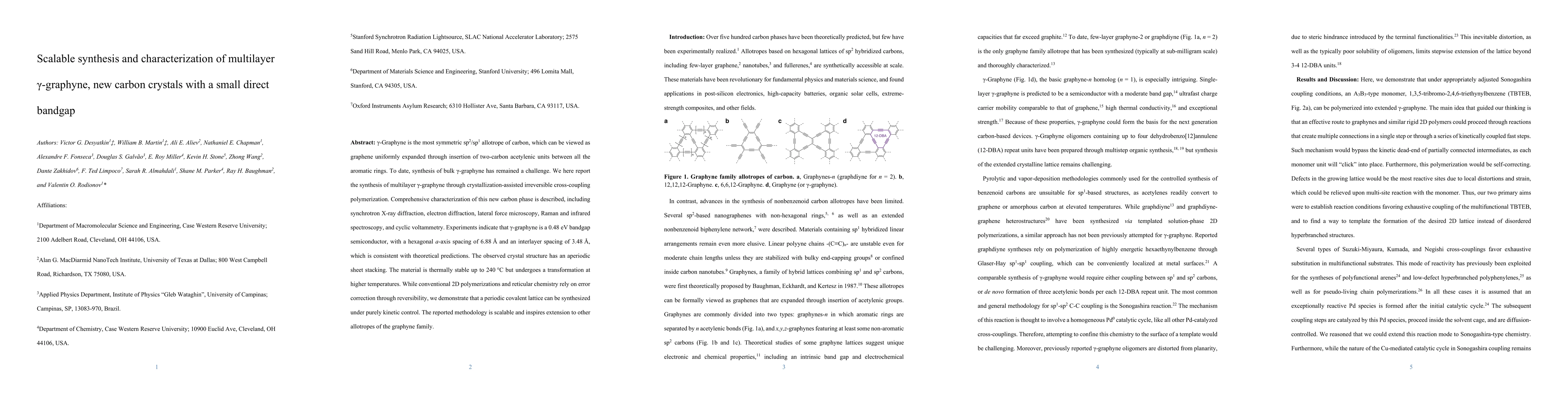 Thumbnail for Scalable synthesis and characterization of multilayer $\gamma$-graphyne,
  new carbon crystals with a small direct bandgap