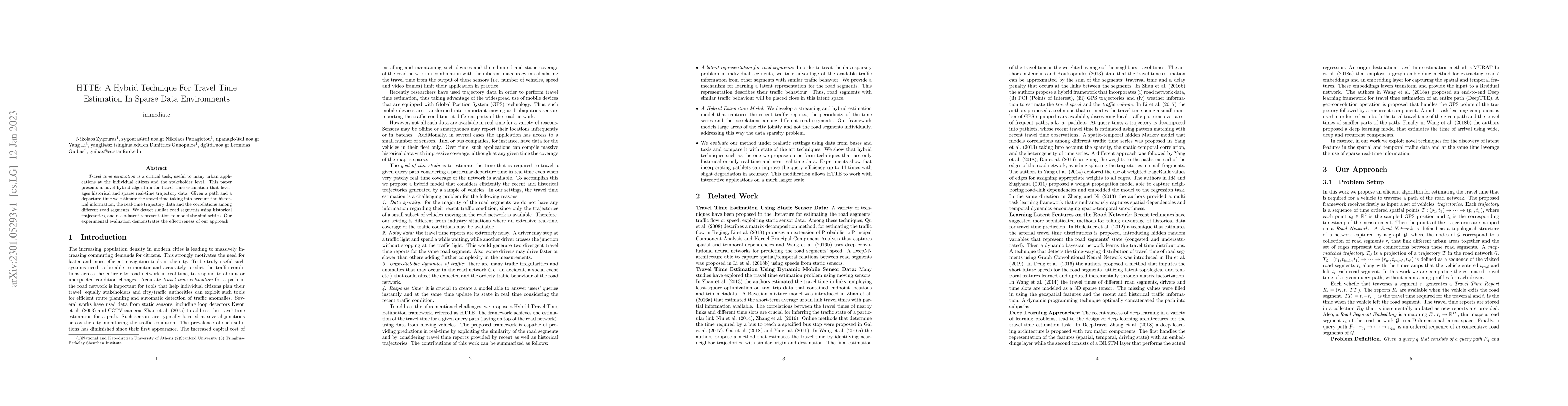Thumbnail for HTTE: A Hybrid Technique For Travel Time Estimation In Sparse Data
  Environments