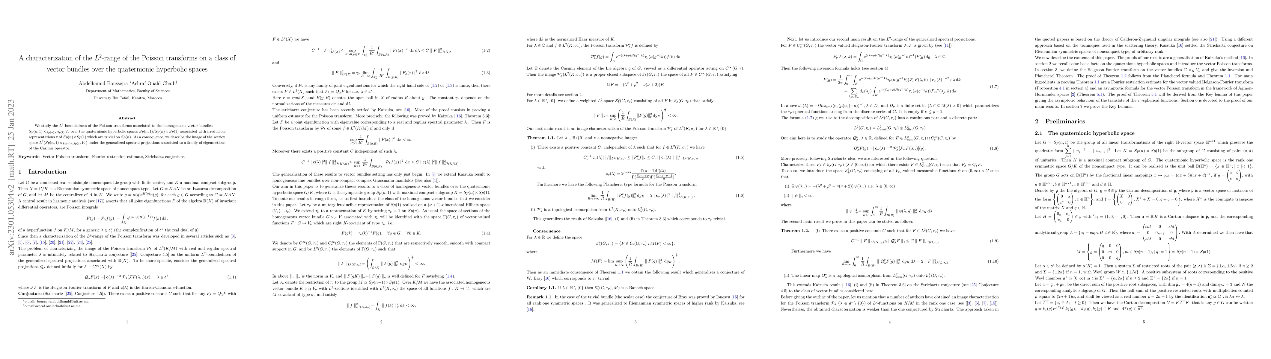 Thumbnail for A characterization of the $L^2$-range of the Poisson transforms on a
  class of vector bundles over the quaternionic hyperbolic spaces
