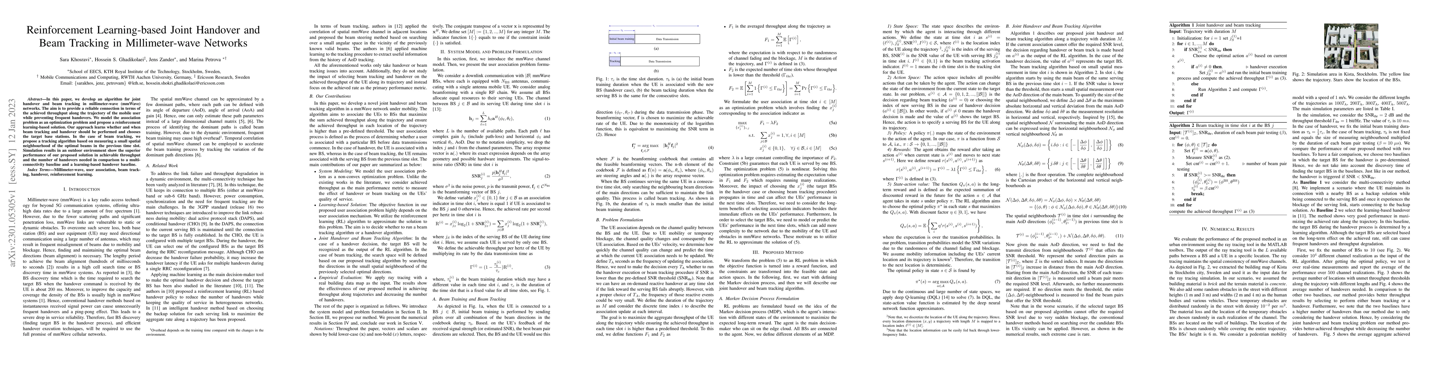 Thumbnail for Reinforcement Learning-based Joint Handover and Beam Tracking in
  Millimeter-wave Networks