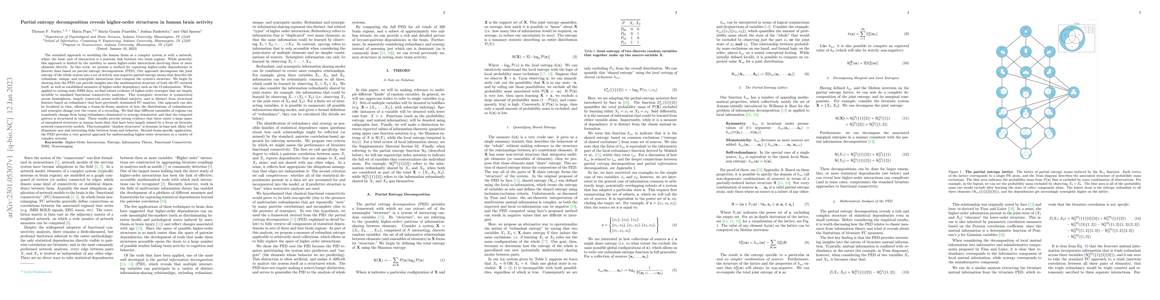 Thumbnail for Partial entropy decomposition reveals higher-order structures in human
  brain activity
