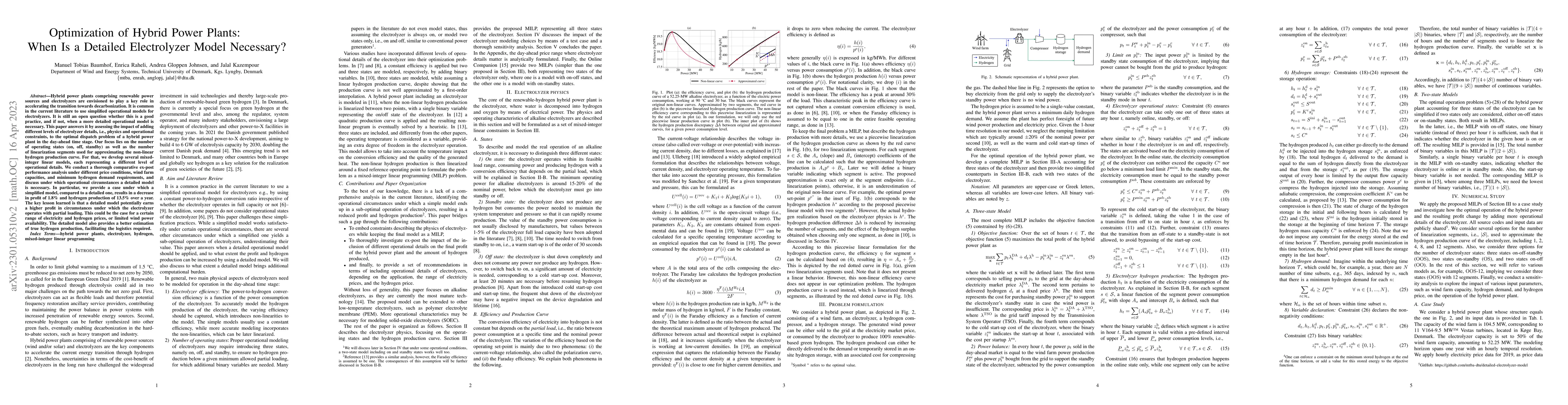 Thumbnail for Optimization of Hybrid Power Plants: When Is a Detailed Electrolyzer
  Model Necessary?