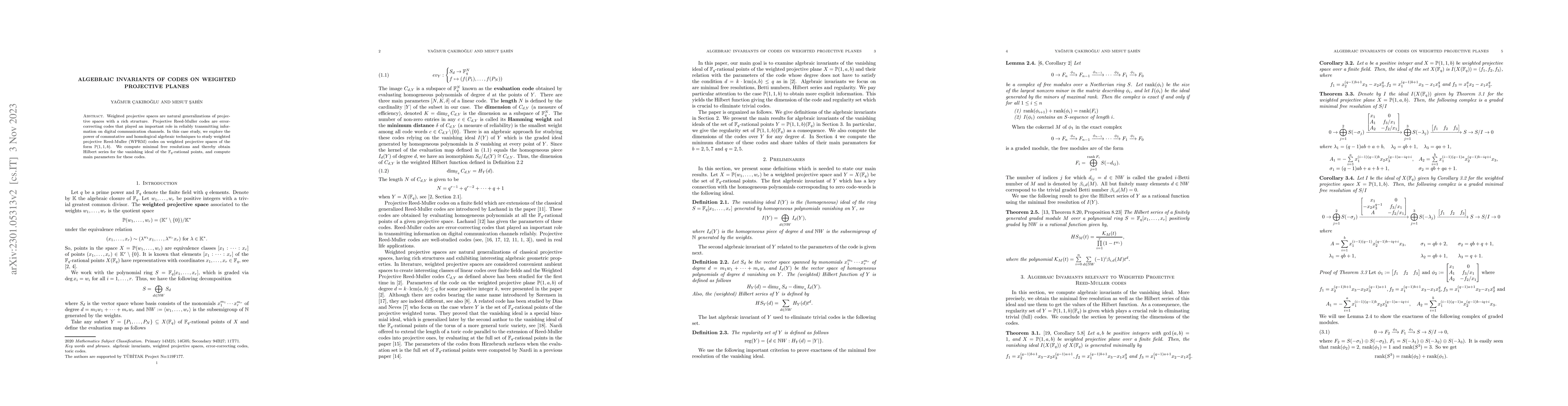Thumbnail for Algebraic Invariants of Codes on Weighted Projective Planes