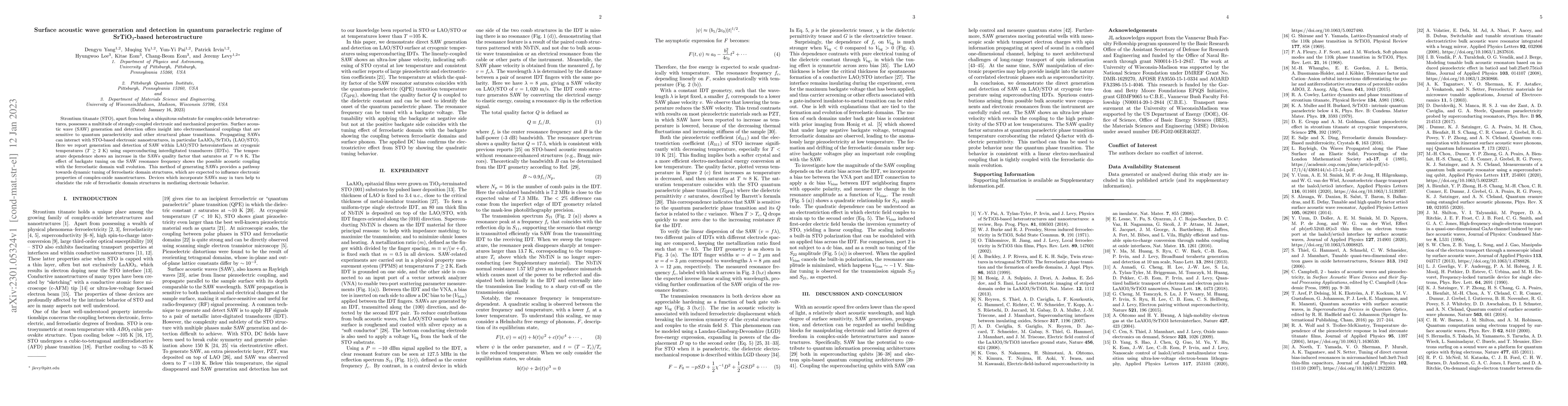 Thumbnail for Surface acoustic wave generation and detection in quantum paraelectric
  regime of SrTiO$_3$-based heterostructure