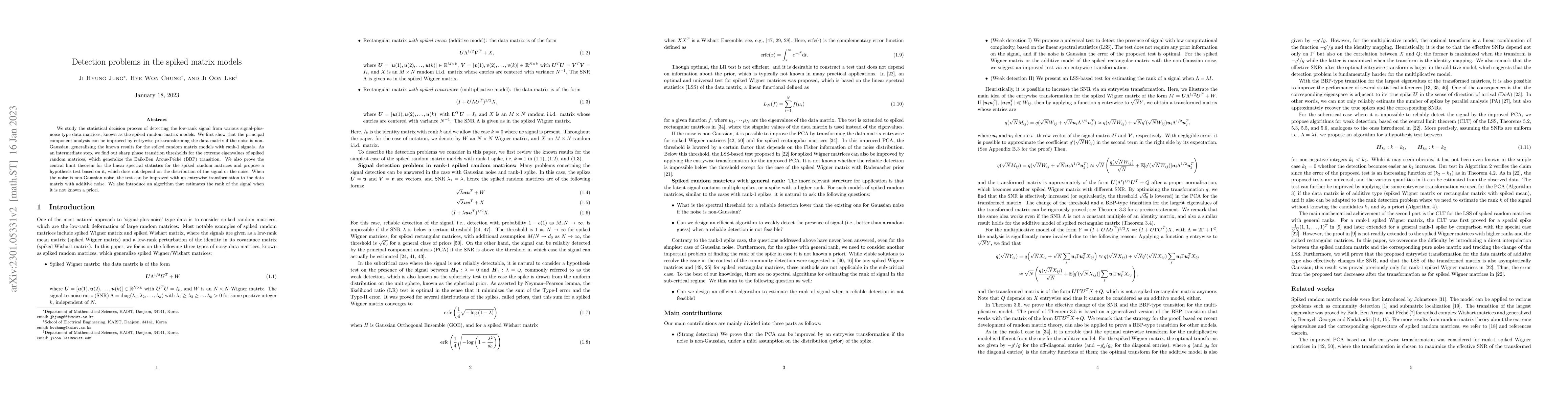Thumbnail for Detection problems in the spiked matrix models