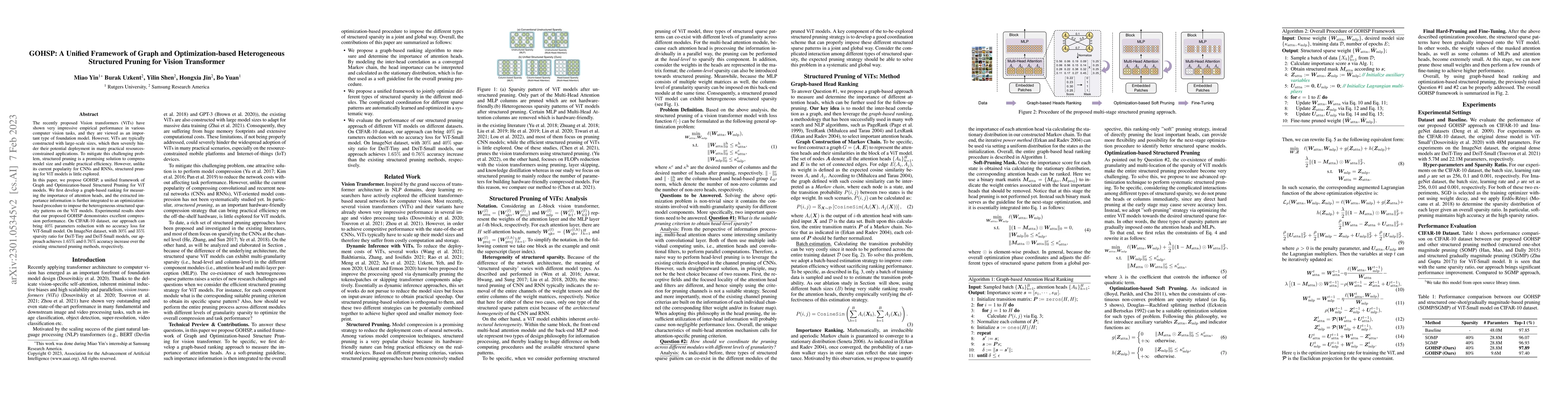 Thumbnail for GOHSP: A Unified Framework of Graph and Optimization-based Heterogeneous
  Structured Pruning for Vision Transformer