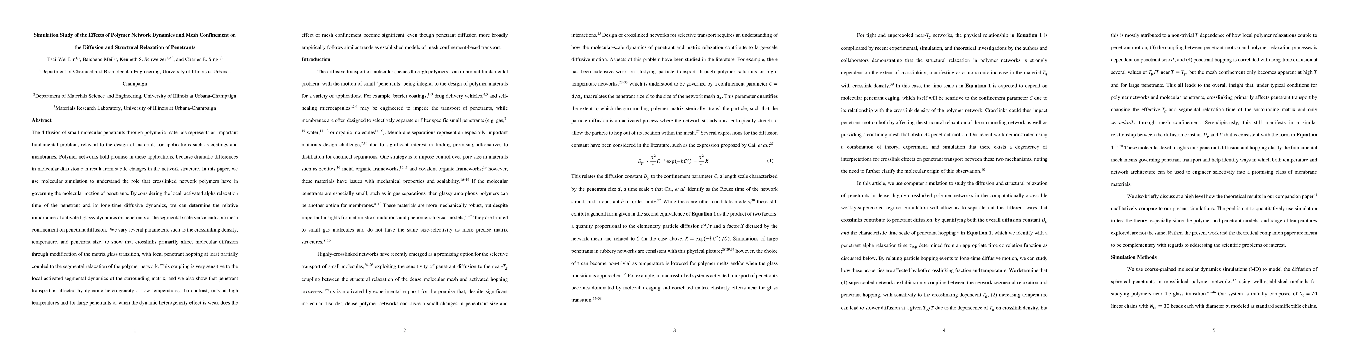 Thumbnail for Simulation Study of the Effects of Polymer Network Dynamics and Mesh
  Confinement on the Diffusion and Structural Relaxation of Penetrants