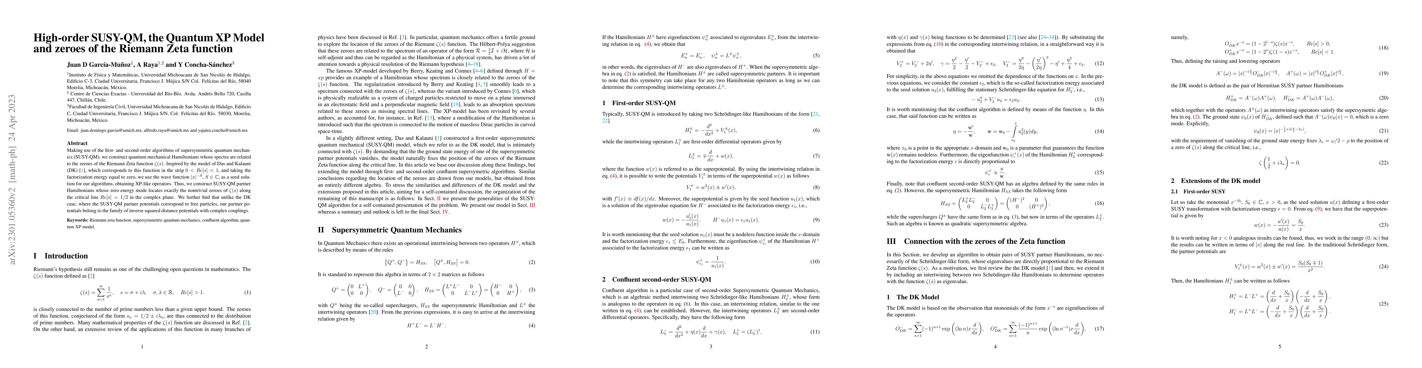 Thumbnail for High-Order SUSY-QM, the Quantum XP Model and zeroes of the Riemann Zeta
  function