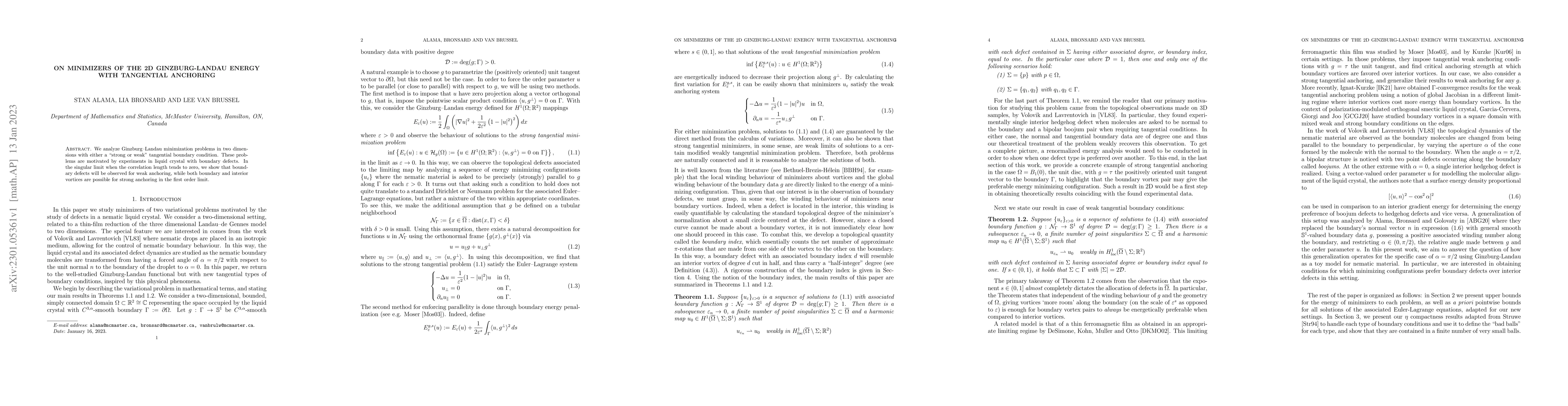 Thumbnail for On minimizers of the 2D Ginzburg-Landau energy with tangential anchoring