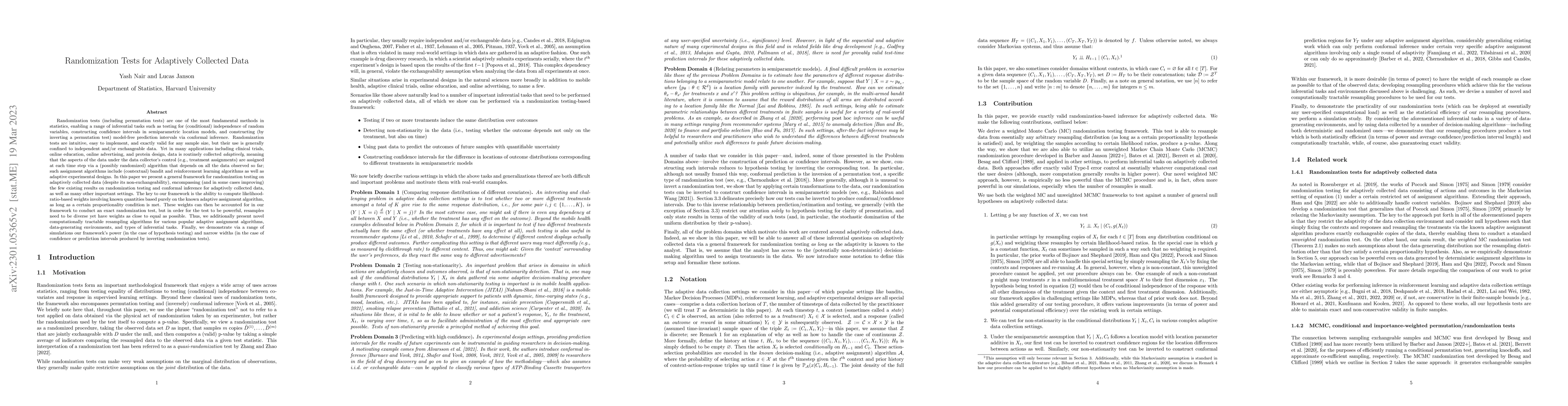Thumbnail for Randomization Tests for Adaptively Collected Data