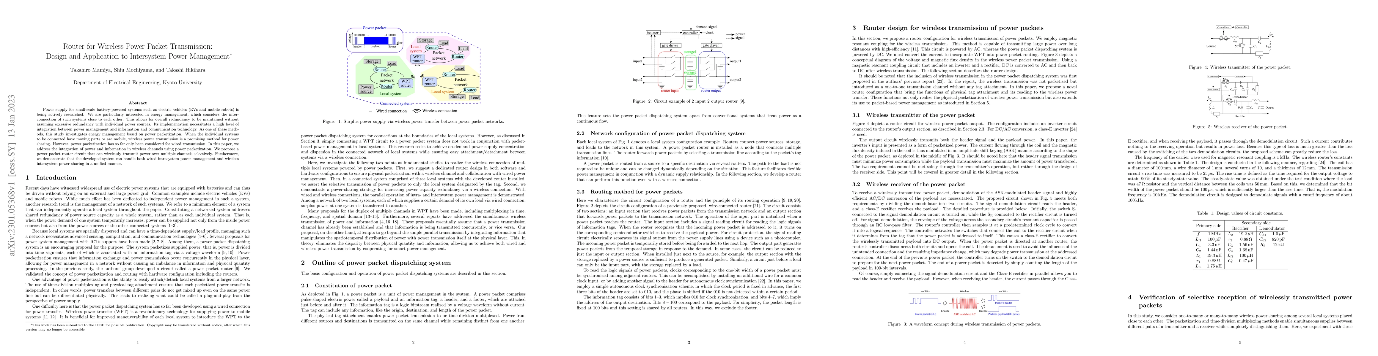 Thumbnail for Router for wireless power packet transmission: Design and application to
  intersystem power management