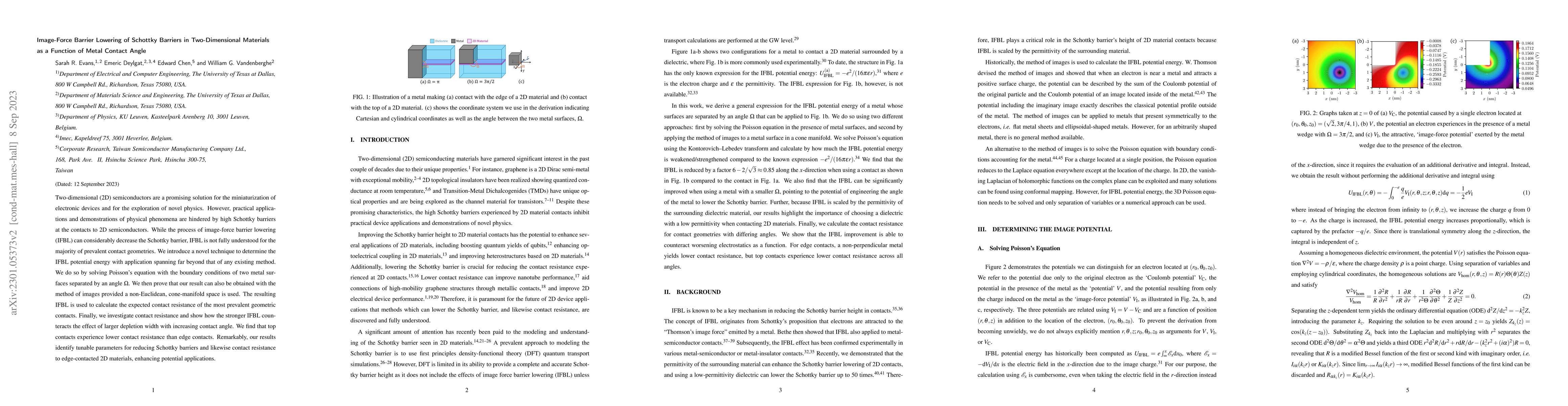 Thumbnail for Image-Force Barrier Lowering of Schottky Barriers in Two-Dimensional
  Materials as a Function of Metal Contact Angle