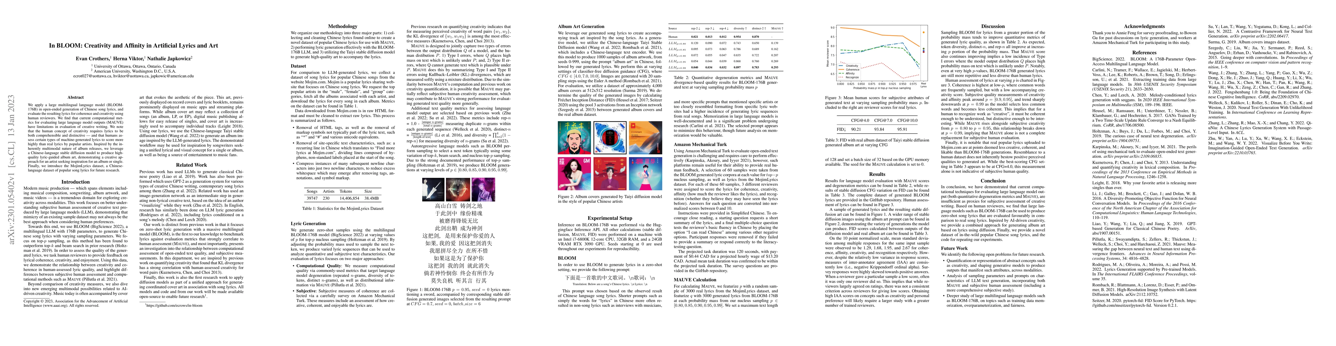 Thumbnail for In BLOOM: Creativity and Affinity in Artificial Lyrics and Art