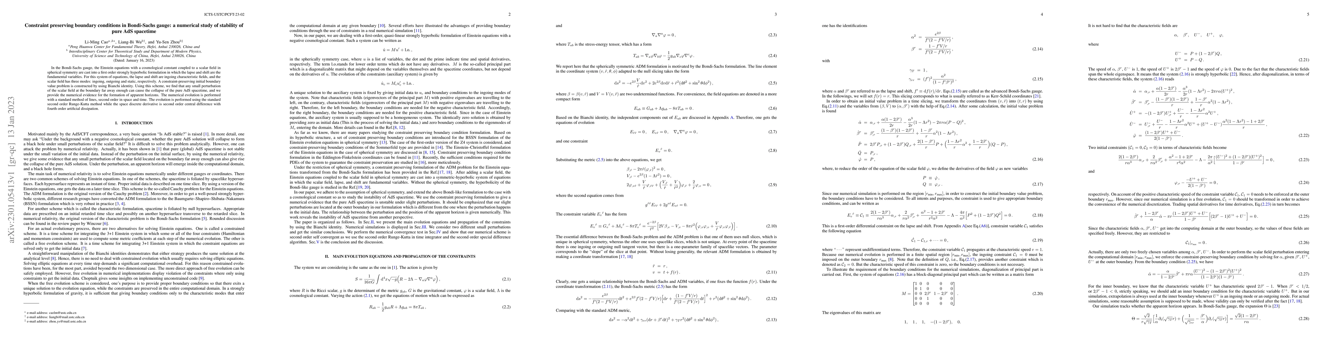 Thumbnail for Constraint preserving boundary conditions in Bondi-Sachs gauge: a
  numerical study of stability of pure AdS spacetime