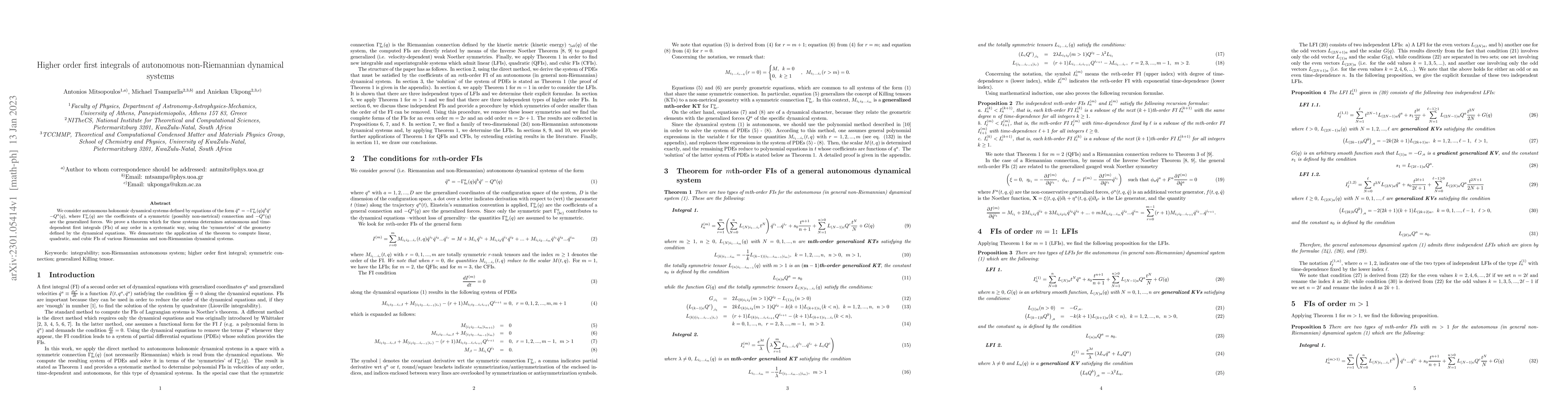 Thumbnail for Higher order first integrals of autonomous non-Riemannian dynamical
  systems