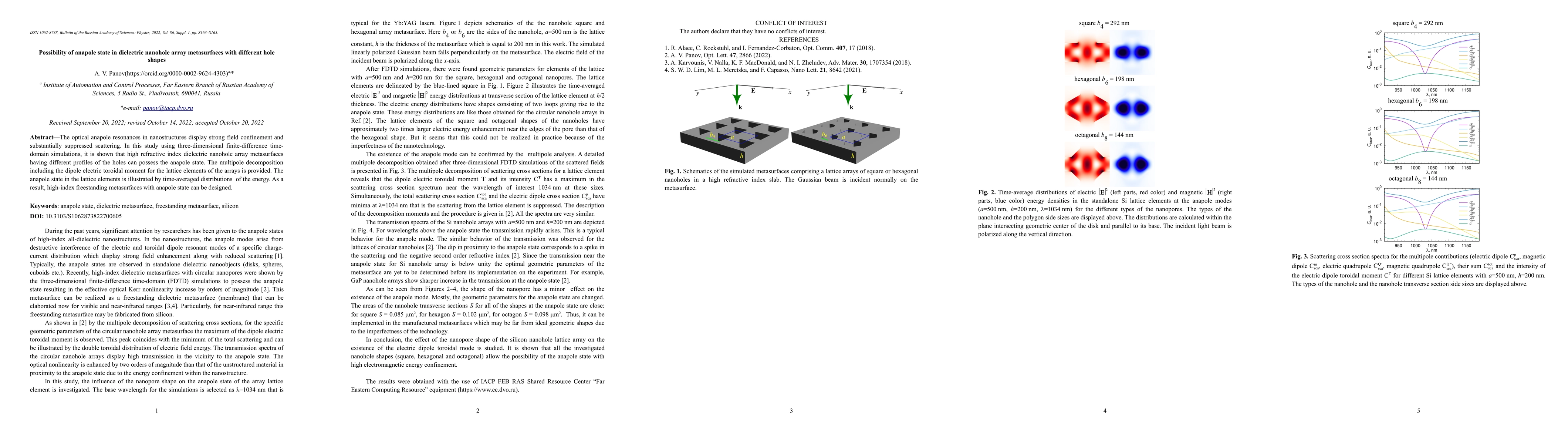 Thumbnail for Possibility of anapole state in dielectric nanohole array metasurfaces
  with different hole shapes