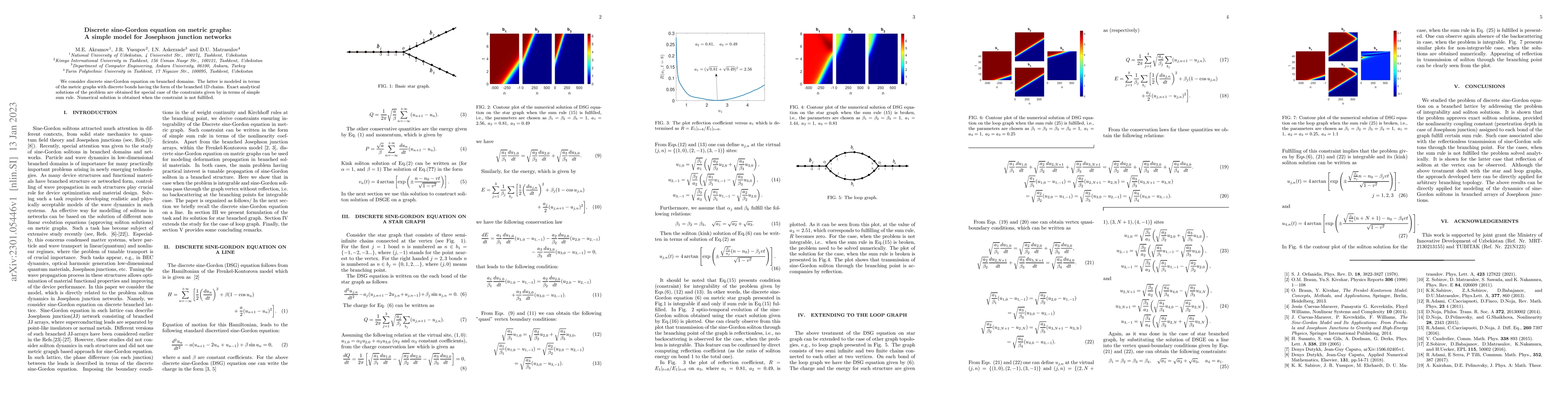 Thumbnail for Discrete sine-Gordon equation on metric graphs: A simple model for
  Josephson junction networks